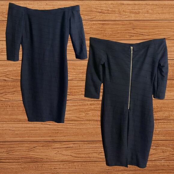 Premier Amour Little Black Dress SZ 10 Off the Shoulder Diamond Pattern Bodycon - Picture 1 of 10